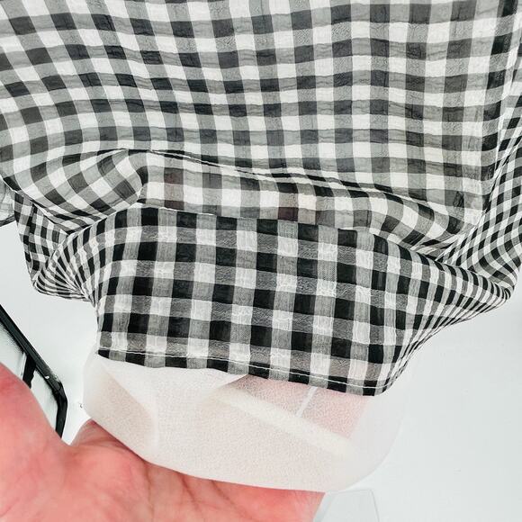 Calvin Klein Black White Gingham Check Chiffon Flare Ruffle Career Blouse Top S - Picture 7 of 10
